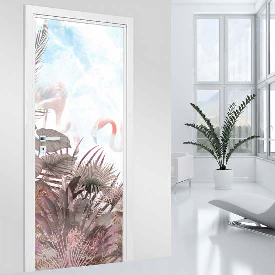 Vinilo Adhesivo para puerta - Flamencos rosas