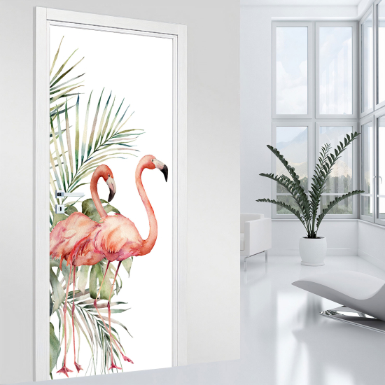 Vinilo Adhesivo para puerta - Flamencos rosas