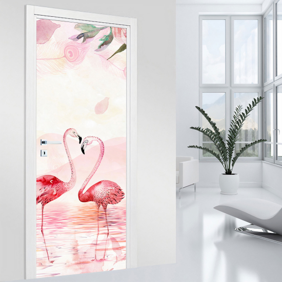 Vinilo Adhesivo para puerta - Flamencos rosas