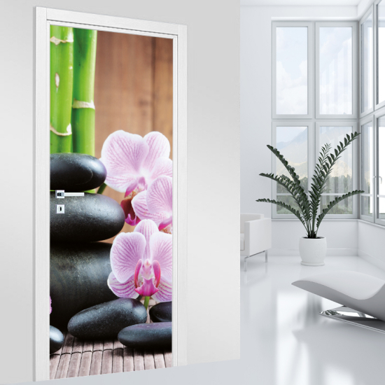 Vinilo Adhesivo para puerta - Guijarros Orquídeas