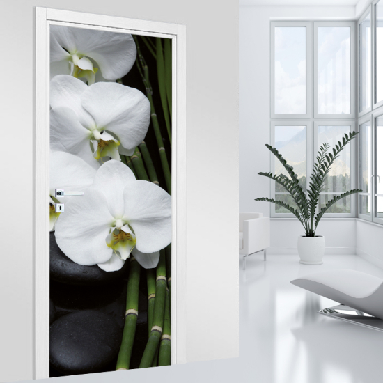 Vinilo Adhesivo para puerta - Orquídea blanca