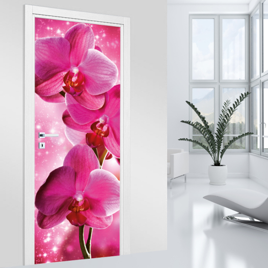 Vinilo Adhesivo para puerta - Orquídea rosa
