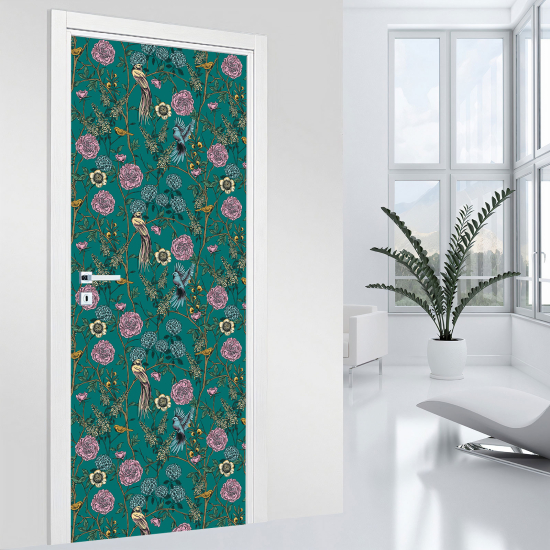 Vinilo Adhesivo para puerta - Pájaros flores