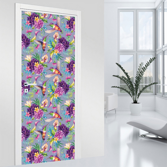 Vinilo Adhesivo para puerta - Pájaros flores