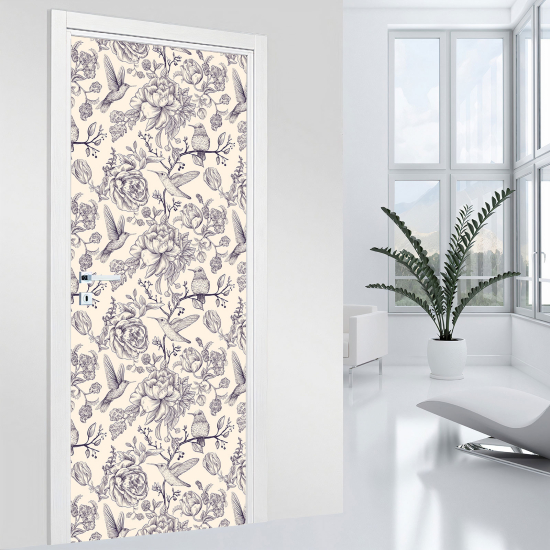 Vinilo Adhesivo para puerta - Pájaros flores