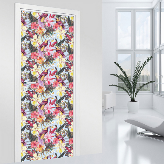 Vinilo Adhesivo para puerta - Pájaros flores