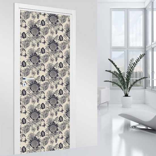 Vinilo Adhesivo para puerta - Pájaros flores