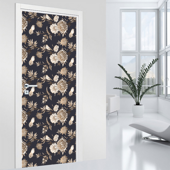 Vinilo Adhesivo para puerta - Pájaros flores