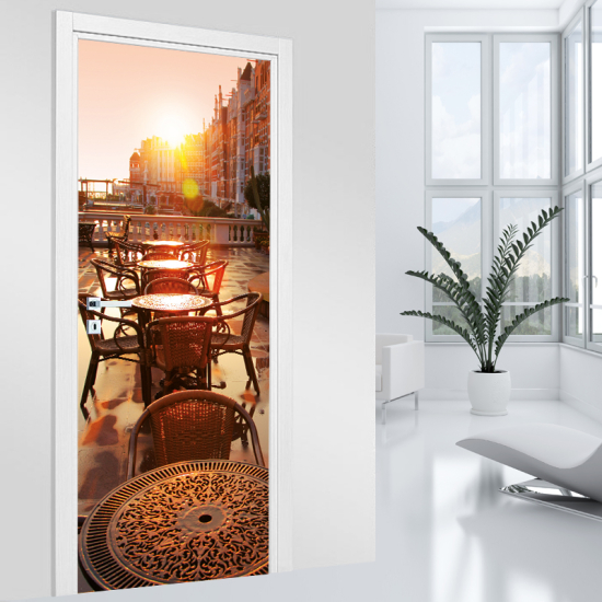 Vinilo Adhesivo para puerta - Terraza en la ciudad