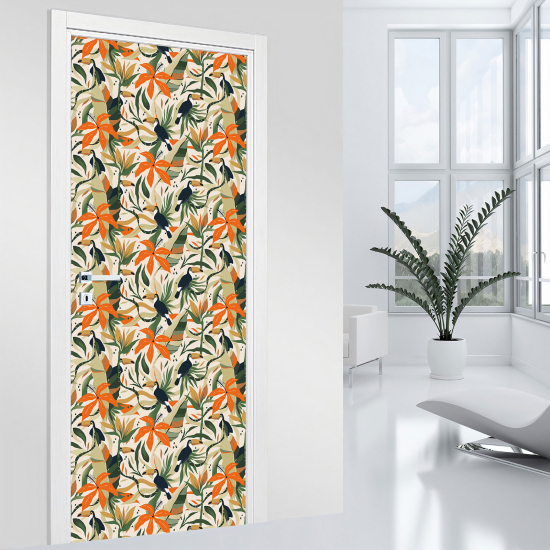 Vinilo Adhesivo para puerta - Tucanes flores