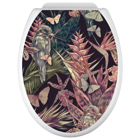 Vinilo Adhesivo para tapa WC - Flores Pájaro