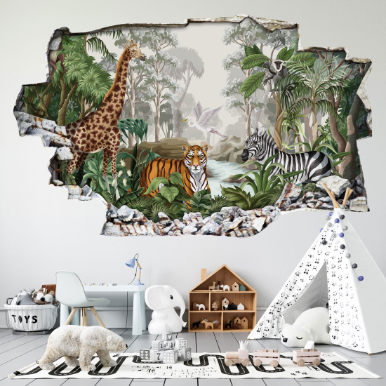 Vinilo Adhesivo trampantojo 3D - Animales de la Selva Tropical