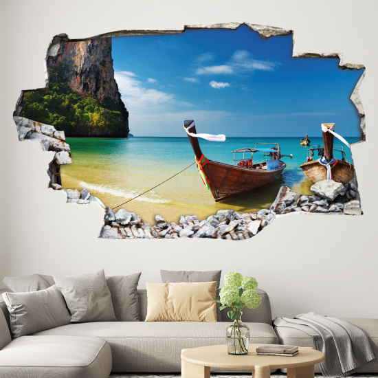 Vinilo Adhesivo trampantojo 3D - Barco en la playa