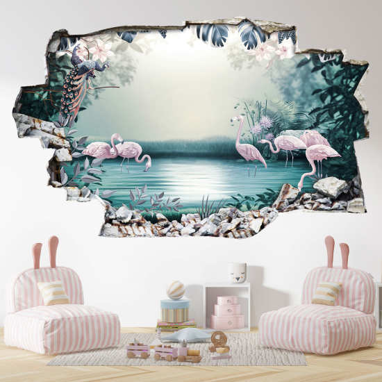 Vinilo Adhesivo trampantojo 3D - Flamencos Rosados