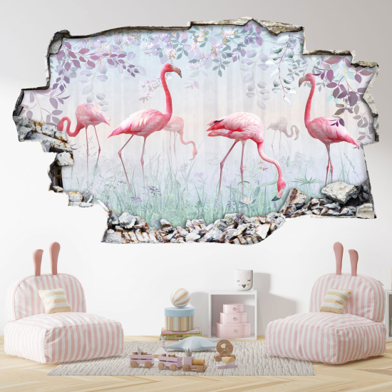 Vinilo Adhesivo trampantojo 3D - Flamencos Rosados