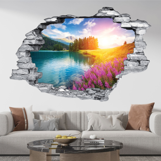 Vinilo Adhesivo trampantojo 3D - Lago montañas