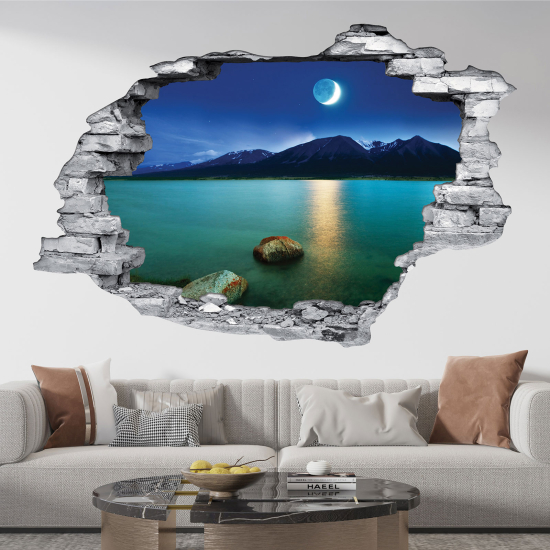 Vinilo Adhesivo trampantojo 3D - Lago y montañas