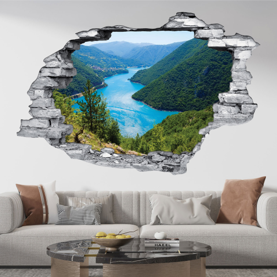 Vinilo Adhesivo trampantojo 3D - Montañas río